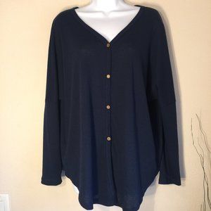 Moueey Navy Blue NWT drop shoulder thermal button top XL
